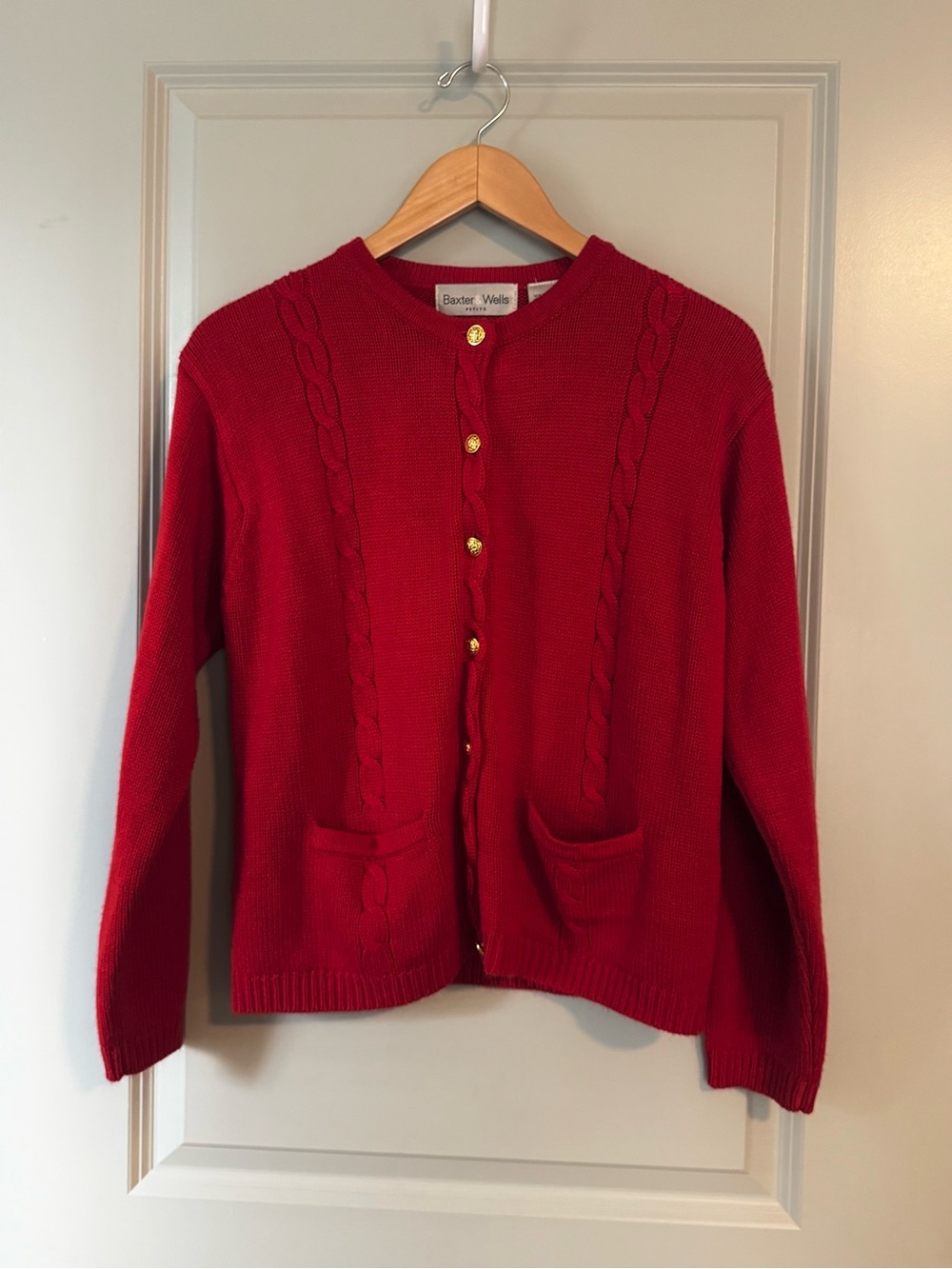 Vintage Baxter & Wells Red Cable-Knit Cardigan Sweater
